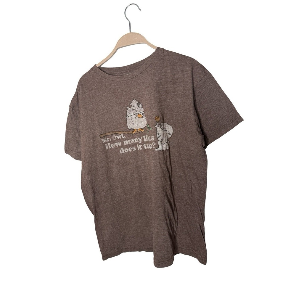 MR‎ OWL HOW MANY LICKS DOES IT TAKE T SHIRT Retro Ringer Tootsie Pop L Brown